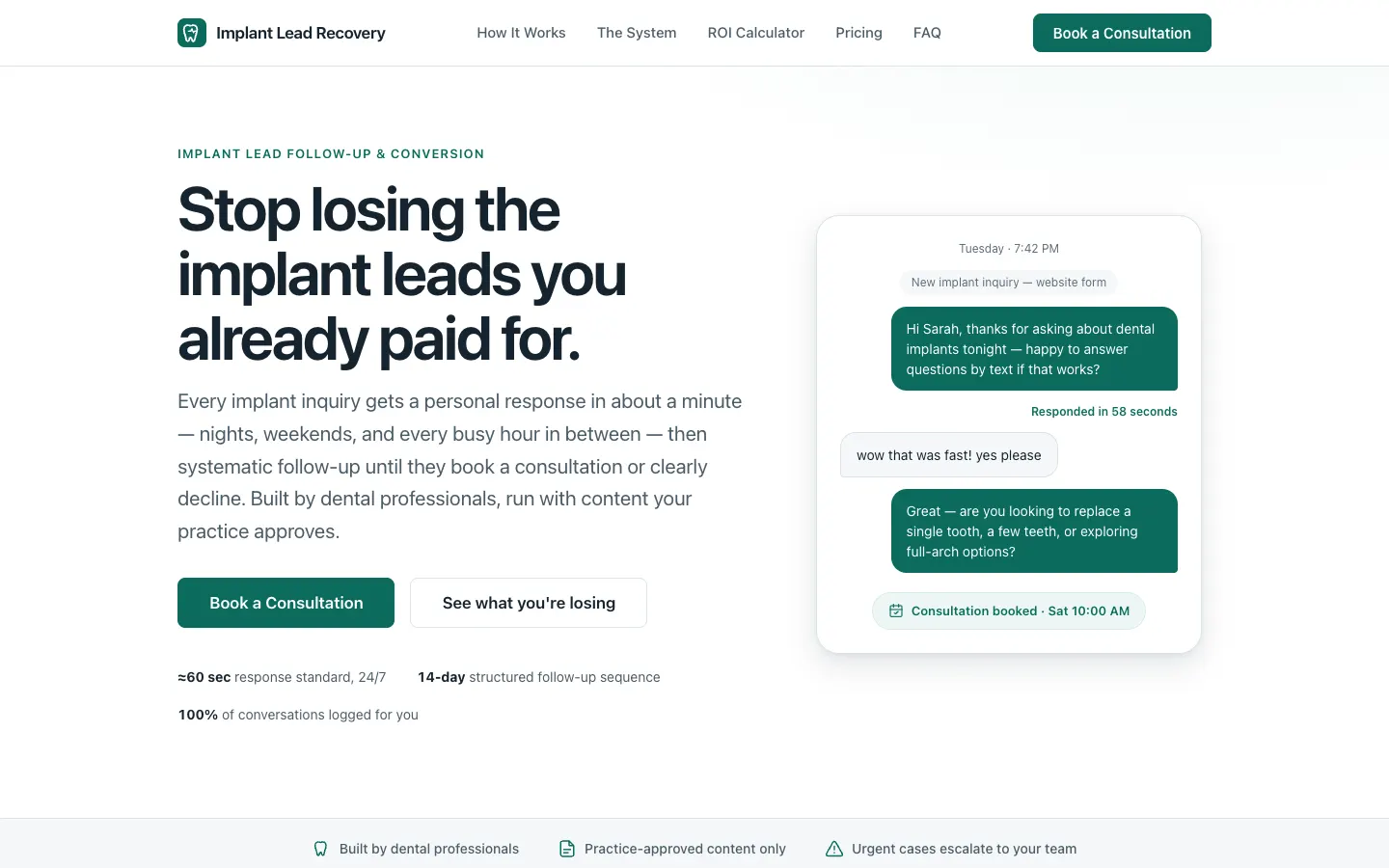 Implant Lead Recovery — rebuilt website on desktop